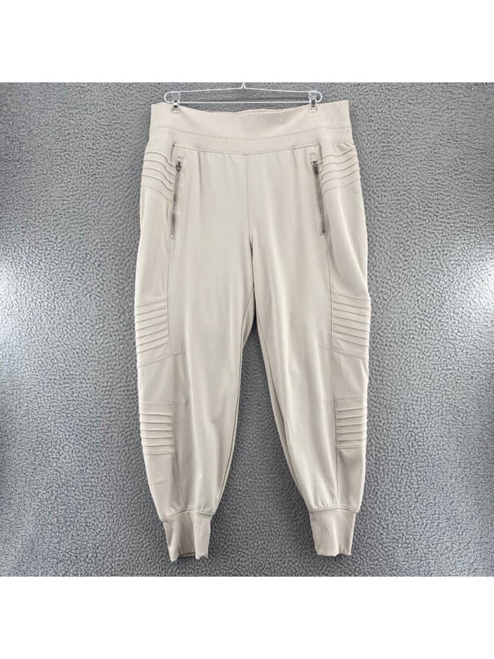 Athleta Jogger Womens 1X Venice Moto Ivory Pants Zip Pockets High Rise Stretch